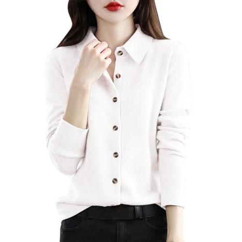 Strickjacke Damen Kurz mit Polo-Kragen Gestrickt Bluse Damen Elegant Cardigan Damen Pullover Revers Strickpulli mit Knopfleiste Einfarbig Kuschelpullover von PODOLIXIA
