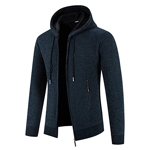 Strickjacke Herren mit Kapuze Strickpullover Reißverschluss Gestrickt Cardigan Strick Hoodie Pullover Herbst Winter Übergangsjacke Fleece-Futter Männer Casual Pullover von PODOLIXIA