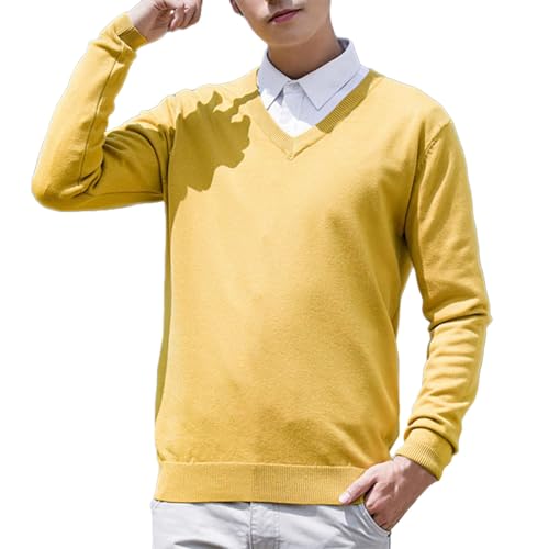 Strickpullover Herren V-Neck Pullover Herren Elegante Feinstrick Business Pullover Herren Solid Color Feinstrickpullover Herbst Winter Sweater Herren Longsleeve Strickpulli Strick Pulli von PODOLIXIA