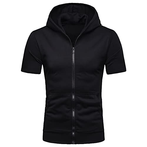 Sweatjacke Herren, mit Kapuze, Kurzarm Sportshirts mit Reißverschluss Sommer Hoody Herren Kurzarm Kapuzenjacke Solid Color Sport Trainings Outdoorjacke Sweatjacke Herren, mit Kapuze, Kurzarm Sportshirts mit Reißverschluss Sommer Hoody Herren Kurzarm Kapuzenjacke Solid Color Sport Trainings Outdoorjacke von PODOLIXIA