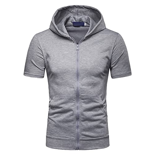 Sweatjacke Herren, mit Kapuze, Kurzarm Sweatshirt mit Reißverschluss Sommer Hoody Herren Kurzarm Kapuzenjacke Solid Color Sport Laufen Outdoorjacke von PODOLIXIA