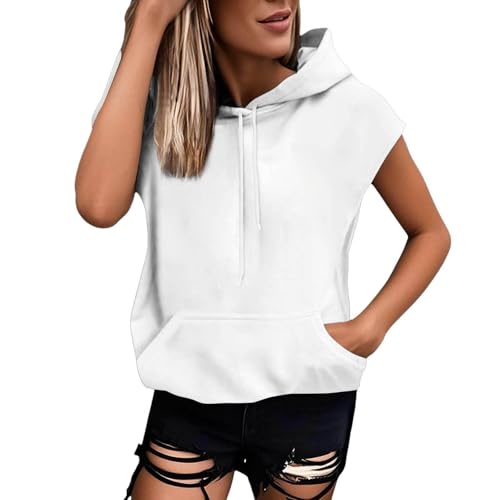 Sweatshirt Damen Oversized mit Kapuze Ärmellose Kapuzenpullover Sport Shirts für Damen Gym Y2k Hooded Laufshirt Freitzeit ohne ärmel Sporttop Sommer Hoody Streetwear von PODOLIXIA