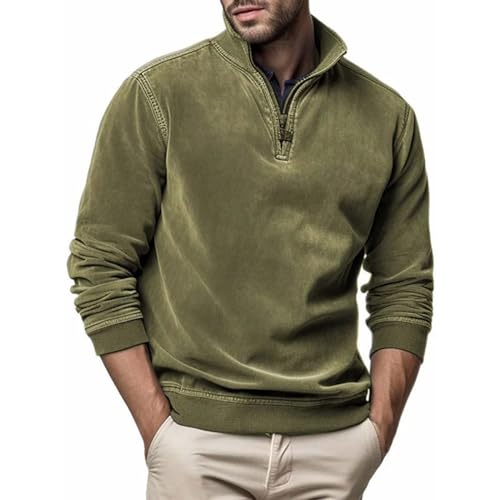 Sweatshirts Herren Geripptes Stehkragen mit 1/4 Zipper Troyer-Pullover Solid Color Weicher Relaxed Fit Oberteile Lange Ärmel Men's Herbst Winter Rippbündchen Freizeit Langarmshirts von PODOLIXIA