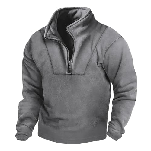 Sweatshirts Herren Polar-Fleece Gefütterte mit 1/4 Zipper Stehkragen Fleece-Futter Pullover Solid Color Langärmeliges Herbst Winter Men's Langarmshirts Freizeit Oberteile von PODOLIXIA