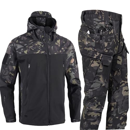Taktische Uniformen Set Herren Zweiteiler Wasserabweisend Windabweisend Militärische Armee Kampfanzug Gefütterte Polar-Fleece Funktionsanzug Camouflage Softshelljacke Hosen 2 Stück Tactical Anzüge von PODOLIXIA