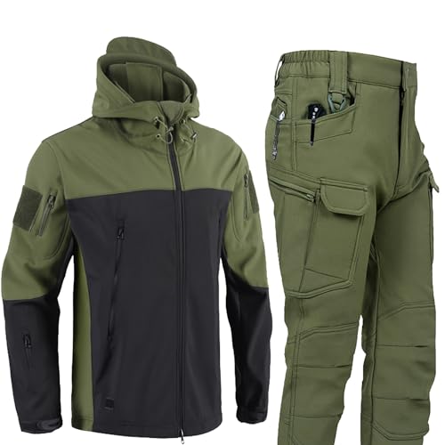 Taktische Uniformen Set Herren Zweiteiler Wasserabweisend Windabweisend Militärische Armee Kampfanzug Gefütterte Polar-Fleece Funktionsanzug Camouflage Softshelljacke Hosen 2 Teiler Militär Outfits von PODOLIXIA