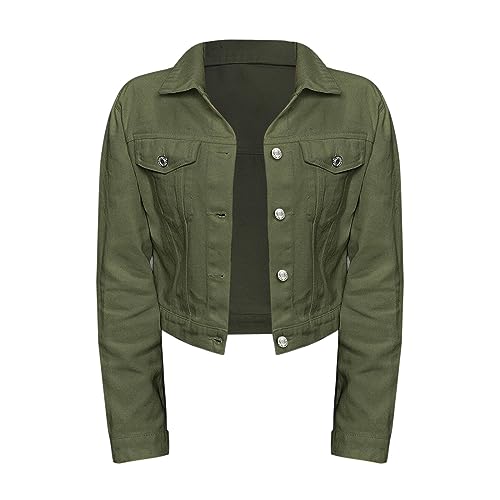Übergangsjacke Damen Leicht Slim Fit Revers Sommerjacke Herbst Frühling Kurze Jacke mit Knopf Casual Freizeitjacke Solid Color Cargo-Jacke von PODOLIXIA