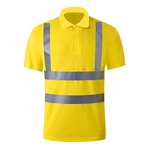 Warnschutz Poloshirt Herren Kurzen Ärmeln Atmungsaktiv Arbeits-Shirt mit Reflexstreifen, UV-Schutz Polohemden Nachtarbeits-T-Shirt Herren Outdoor Sicherheits Warnung Arbeitskleidung von PODOLIXIA