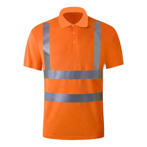 Warnschutz Poloshirt Herren Kurzen Ärmeln Atmungsaktive Arbeits-Shirts mit Reflexstreifen, UV-Schutz Polohemd Nachtarbeits-T-Shirt Herren Outdoor Sicherheits Warnung Arbeitskleidung von PODOLIXIA