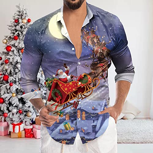 Weihnachtshemd Herren Langen Ärmeln Hemd Weihnachts Shirt Lustig Santa Gedruckt Xmas Freizeithemden Weihnachtshemd Beiläufige Langarmhemd Button Down Hemden Tshirt Oberseiten von PODOLIXIA