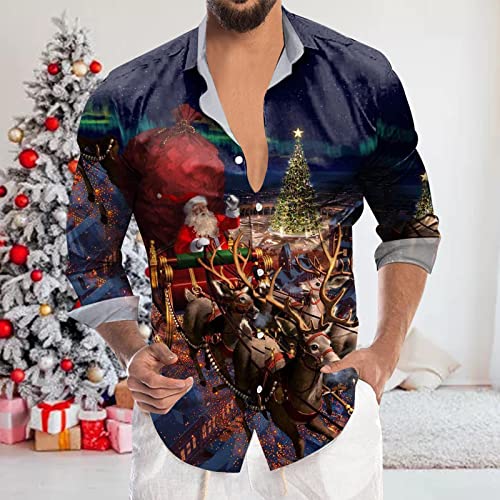 Weihnachtshemd Herren Langen Ärmeln Hemd Weihnachts Shirt Lustig Santa Gedruckt Xmas Freizeithemden Weihnachtshemd Beiläufige Langarmhemd Button Down Hemden Tshirt Oberseiten von PODOLIXIA