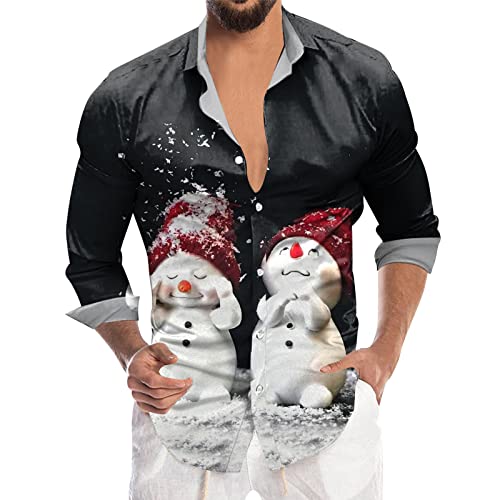 Weihnachtshemd Herren Langen Ärmeln Hemd Weihnachts Shirt Lustig Santa Gedruckt Xmas Freizeithemden Weihnachtshemd Beiläufige Langarmhemd Button Down Hemden Tshirt Oberseiten von PODOLIXIA