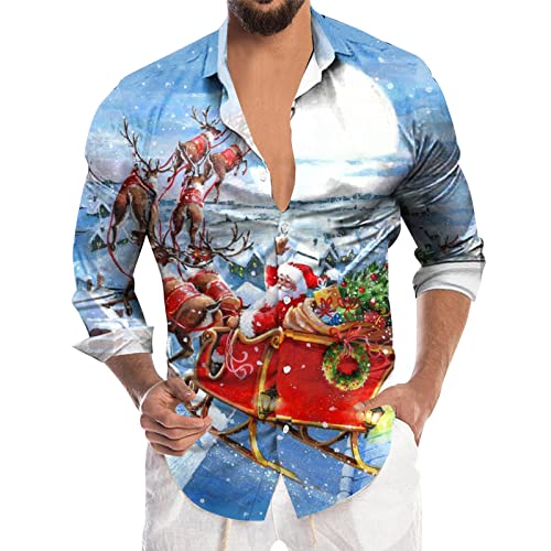 Weihnachtshemd Herren Langen Ärmeln Hemd Weihnachts Shirt Lustig Santa Gedruckt Xmas Freizeithemden Weihnachtshemd Beiläufige Langarmhemd Button Down Hemden Tshirt Oberseiten von PODOLIXIA