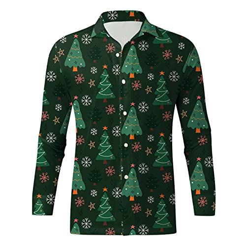 Weihnachtshemd Herren Weihnachten Lange Ärmel Hemden Regular-Fit Weihnachtspullis Freizeit Hemd Frühling Herbst Bequeme Shirt Festliche Bluse Tops Lustige Zwerge Druck Tshirts von PODOLIXIA