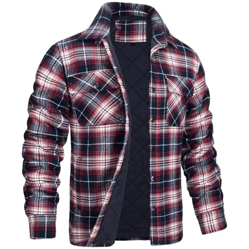 Winterjacke Herren mit Kapuze Fleece Gefütterte Kariert Kapuzenjacke Karojacke Knopfleiste Herbst Winter Übergangsjacke Männer Langärmeliges Fleecejacke Hemdjacke Holzfäller-Jacke Arbeitsjacke von PODOLIXIA