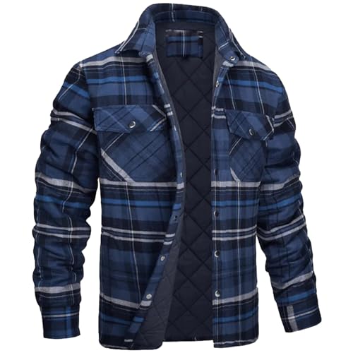 Winterjacke Herren mit Kapuze Fleece Gefütterte Kariert Kapuzenjacke Karojacke Knopfleiste Herbst Winter Übergangsjacke Männer Langärmeliges Fleecejacke Hemdjacke Holzfäller-Jacke Arbeitsjacke von PODOLIXIA