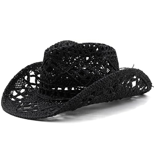 PODSI Hohle Kühlung Hut, Geflochtener Hut Breite Cowboy Verzogene Breite Visierkrempe Damen Sommerhut(D) von PODSI