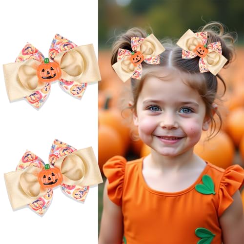 PODUOJIEYI Halloween-Haarspangen, 2 Stück, orangefarbener Kürbis, Haarschleifen für Damen und Mädchen, niedliches Halloween-Haar-Accessoire, rutschfeste Haarspangen für Urlaub, Party, Dekoration von PODUOJIEYI