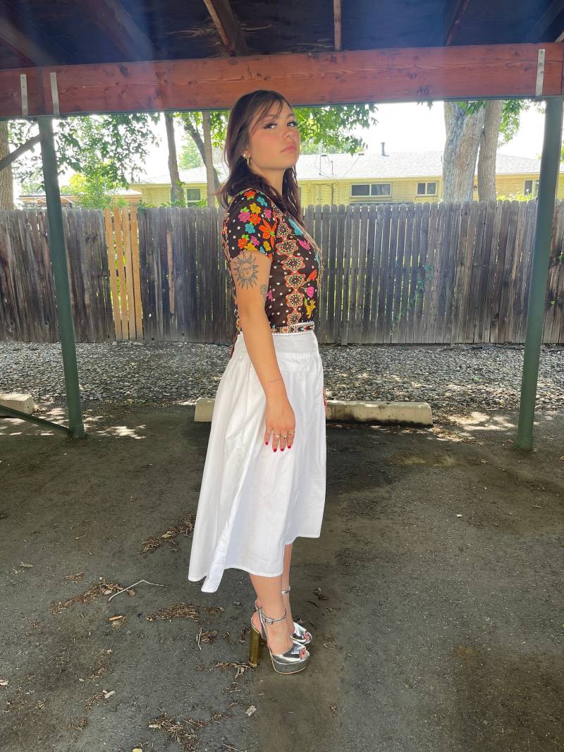 Vintage 1970Er Jahre Weiß Baumwolle Glam Studio 54 A Linie Midi Rock Hippie Boho 70Er Chic Detail High Waist Taschen Fließender von POETPLAZA
