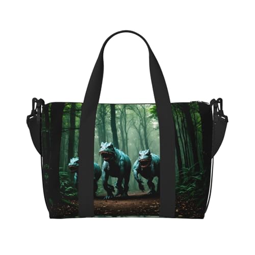 Poezjzw Reisetasche mit drei Dinosauriern, Wochenend-Tragetasche, für Damen, Krankenhaustasche für Arbeit und Lieferung über Nacht, Gepäcktasche, Schwarz, Einheitsgröße, Schwarz, One Size von POEZJZW