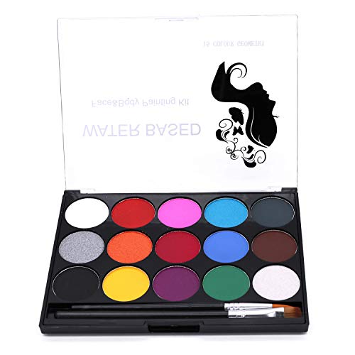 POFET Body Painting Face Paint Kit, 15 Farben ungiftige professionelle Palette mit Pinsel für Kinder waschbar für Kunstausstellung Halloween Party Colsplay Makeup Body Festliche Gesichtsfarbe Kinder von POFET