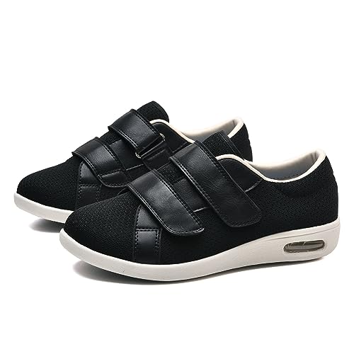 Diabetiker Hausschuhe Herren, Orthopädische Schuhe für Damen Luftgepolsterte Slip-On-Wanderschuhe Orthopädische Damen Sneaker Diabetikerschuhe bequem und atmungsaktiv ( Color : Black , Size : 40.5 EU von POFH