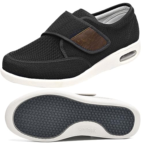 Diabetiker Schuhe Herren Schuhe für Geschwollene Füße Diabetiker Hausschuhe Herren Senioren Schuhe mit Klettverschluss Orthopädische Diabetiker Schuhe Herren Damen ( Color : Black , Size : 43.5 EU ) von POFH