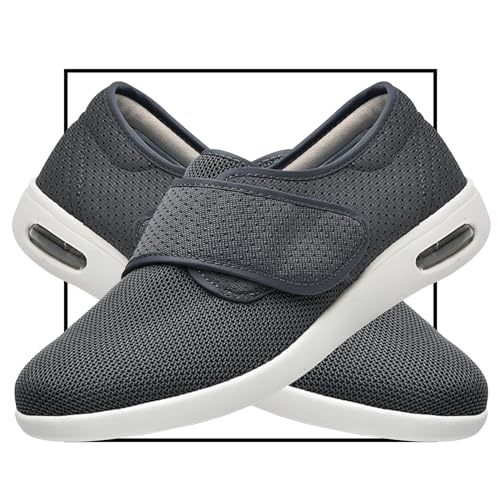 Extra breite Schuhe für Herren, anpassbares Netzgewebe, atmungsaktiv, leicht, Luftpolster, Wanderschuhe, Diabetiker-Schuhe für Damen und Herren, grau, 45 EU von POFH