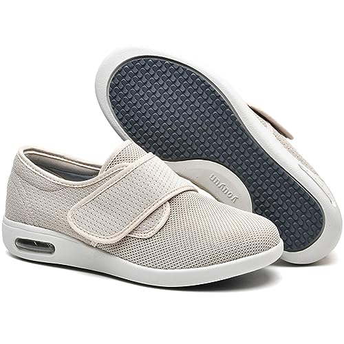 Hallux Valgus Schuhe Damen Orthopädische Schuhe Damen Air Cushion Slip On Walking Shoes Orthopedic Diabetic Freizeit Laufschuhe Atmungsaktiv Mesh Sandals Turnschuhe (Color : Beige, Size : 40 EU) von POFH