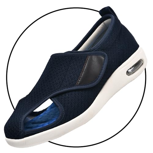 Hausschuhe mit Klettverschluss Herren Plantarfasziitis Schuhe Herren breite Passform Walkingschuhe für Diabetiker orthopädische geschwollene Füße Unterstützung leicht bequem(Color:Blue,Size:37.5 EU) von POFH