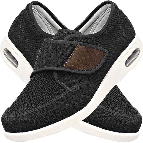 Herrenschuhe Hoher Spann Herren Schuhe mit Klettverschluss Aerosoft Schuhe Damen Senioren Schuhe Herren Schuhe Extra Breite Füße Schuhe Extra Weit Herren (Color : Black, Size : 44.5 EU) von POFH