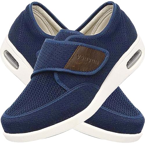 Herrenschuhe Hoher Spann Herren Schuhe mit Klettverschluss Aerosoft Schuhe Damen Senioren Schuhe Herren Schuhe Extra Breite Füße Schuhe Extra Weit Herren (Color : Blue, Size : 43.5 EU) von POFH