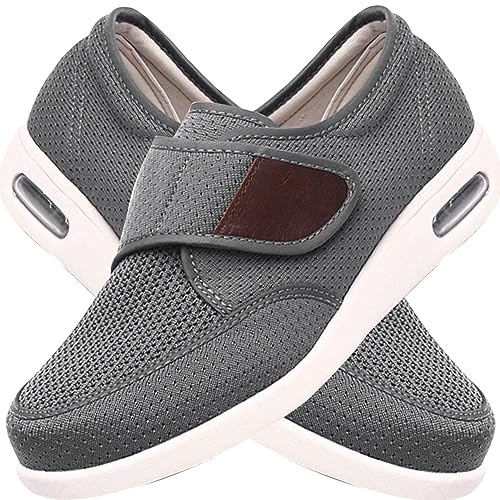 Herrenschuhe Hoher Spann Herren Schuhe mit Klettverschluss Aerosoft Schuhe Damen Senioren Schuhe Herren Schuhe Extra Breite Füße Schuhe Extra Weit Herren (Color : Gray, Size : 41 EU) von POFH