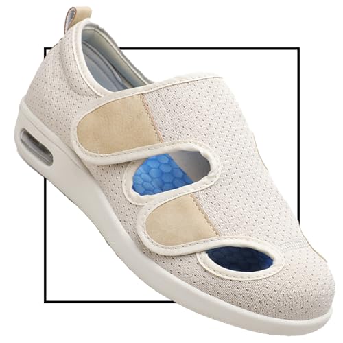 POFH Diabetiker Hausschuhe Damen Verstellbar rutschfeste Open Toe Slipper Ohne Schnuersenkel Slip-on Schuhe Arthritis Ödem geschwollene Füße Schuhe (Color : Beige, Size : 42 EU) von POFH