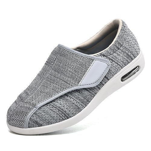 POFH Diabetiker Schuhe Herren, Diabetiker Schuhe Orthopädische Schuhe Herren Unisex Verbandschuh Slipper Unisex Bequemschuh mit Klettverschluss (Color : LightGrey, Size : 44.5 EU) von POFH