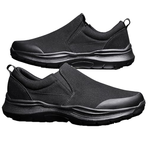 POFH Diabetiker Schuhe Herren Extra Weit Orthopädische mit Fußgewölbeunterstützung Loafer Slip On Modische Lässige rutschfeste Sneakers Weiche Bequeme und Atmungsaktive Sportschuhe(Black,40 EU) von POFH