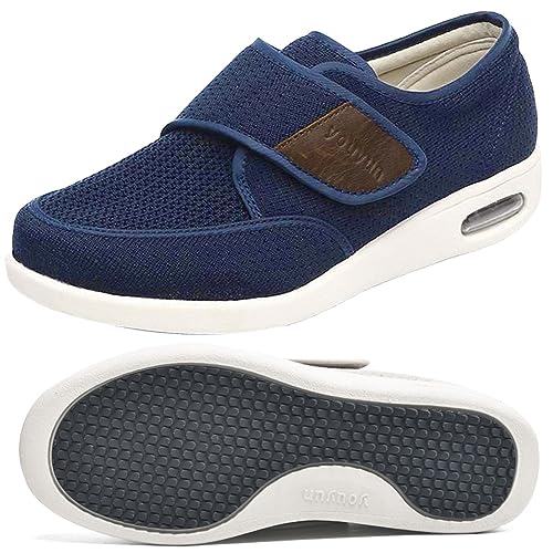 POFH Diabetiker Schuhe Herren Schuhe für Geschwollene Füße Diabetiker Hausschuhe Herren Senioren Schuhe mit Klettverschluss Orthopädische Diabetiker Schuhe Herren Damen (Color : Blue, Size : 44.5 EU) von POFH