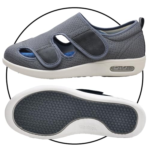 POFH Diabetiker Schuhe für Geschwollene Füße Offener Zeh Orthopädische Diabetische Schuhe Damen Diabetes Schuhe Air Cushion Senioren Diabetikerschuhe (Color : Gray, Size : 47 EU) von POFH