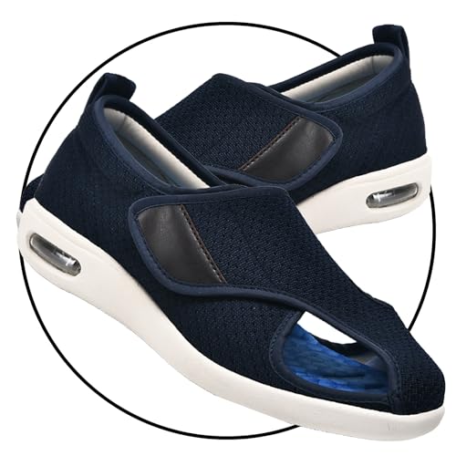 POFH Hausschuhe mit Klettverschluss Herren Diabetiker Extra Weite geschwollene Schuhe mit Daumen Valgus Gesundheitsschuhe Passform Orthopädischer Schuhe(Color:Blue,Size:43.5 EU) von POFH
