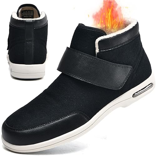 POFH Herrenschuhe Hoher Spann Winterschuhe Warm Diabetiker Schuhe Für Geschwollene Füße Herrenschuhe rutschfest Ödem Schuhe Slip On Sneakers Arthritis Plantar Fasziitis (Color : Black, Size : 47 EU) von POFH