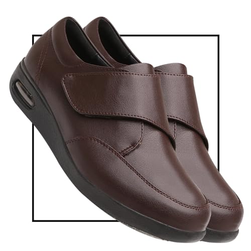 POFH Schuhe Extra Weit Herren Wasserdicht PU Leder Verbandsschuhe für Damen und Herren Schuhe mit Fußgewölbestütze Verstellbar rutschfeste Slipper (Color : Brown, Size : 44.5 EU) von POFH