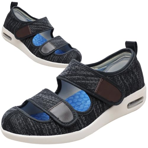 POFH Schuhe Herren Extra Breit Diabetiker Diabetiker Schuhe Herren Damen extra weit Senioren Orthopädische Hausschuhe mit Klettverschluss für geschwollen Füße (Color : BlackGrey, Size : 37.5 EU) von POFH