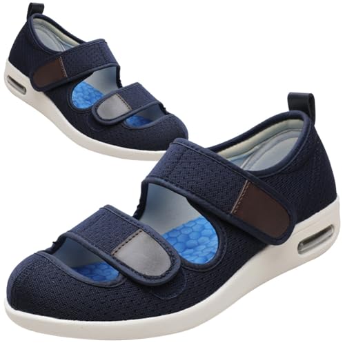 POFH Schuhe Herren Extra Breit Diabetiker Diabetiker Schuhe Herren Damen extra weit Senioren Orthopädische Hausschuhe mit Klettverschluss für geschwollen Füße (Color : Blue, Size : 36 EU) von POFH