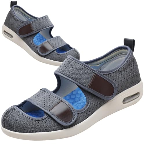 POFH Schuhe Herren Extra Breit Diabetiker Diabetiker Schuhe Herren Damen extra weit Senioren Orthopädische Hausschuhe mit Klettverschluss für geschwollen Füße (Color : Gray, Size : 40 EU) von POFH