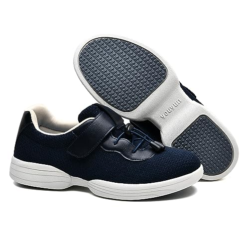 POFH Schuhe für Geschwollene Füße Damen Breiter Sneaker Riemen verstellbar Einfaches An und Ausziehen Halbschuh mit Klettverschluss für ältere Menschen Plantarfasziitis (Color : Blue, Size : 38 EU) von POFH