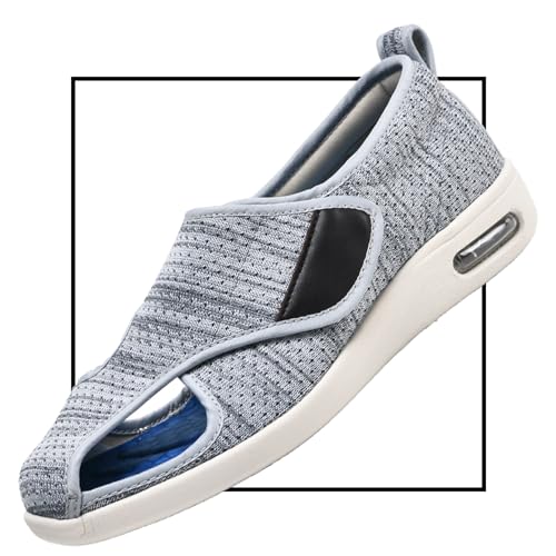 POFH Verbandschuhe Herren Extra Weit Sandalen für Geschwollen Füße Slip On Sneakers Herren Walkingschuhe Extra Weit Business Walkingschuhe Sportschuhe (Color : LightGrey, Size : 48 EU) von POFH