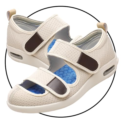 POFH Wanderschuhe Ödem-Schuhe für Geschwollene Füße Fußgewölbe Unterstützung Orthopädische Sneaker Atmungsaktive und Bequeme Schuhe Herren Diabetiker (Color : Beige, Size : 43.5 EU) von POFH