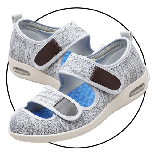 POFH Wanderschuhe Ödem-Schuhe für Geschwollene Füße Fußgewölbe Unterstützung Orthopädische Sneaker Atmungsaktive und Bequeme Schuhe Herren Diabetiker (Color : LightGrey, Size : 36 EU) von POFH