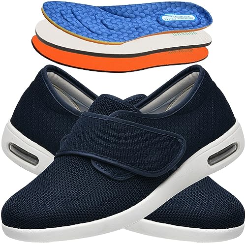 Senioren Schuhe mit Klettverschluss Komfortable Arbeitsschuhe für Krankenschwestern für Damen rutschfest Verstellbar Atmungsaktiv Luftkissen Schlupfschuhe Outdoor Walking Sneaker ( Color : Blue , Size von POFH