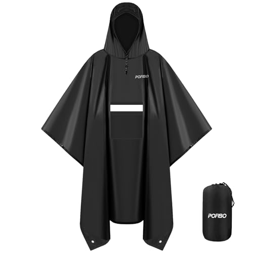 POFIBO Regenponcho Herren Damen - Regencape mit Kapuze, Leichter & Wiederverwendbar, 3 in 1 Multifunktional Atmungsaktiv Regenjacke mit Taschen, Reflexstreifen, Ideal für Wandern, Picknick, Camping von POFIBO